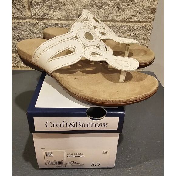CROFT & BARROW Rita White Slide On Thong Sandals Size 8.5. New with box - Picture 1 of 7